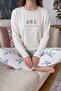Ecru Goose Patterned Waffle Soft Long Sleeve Women's Pajama Set - 4