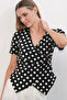 Women's Double-Breasted Collar Polka Dot Blouse 40027 - Black