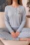Blue Giraffe Patterned Waffle Soft Long Sleeve Women's Pajama Set - 4