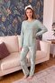 Green Foglia Patterned Waffle Soft Long Sleeve Women's Pajama Set - 6