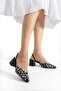 Kod1, Thick-Heeled, Low-Cut, Back-Tied, Daisy Embroidered Shoes with a Mesh Upper. - 3