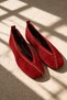 Vanesya Red Women's Genuine Leather Suede Trok Detailed Ballerina Shoes