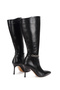 Women's Black Pointed Toe High Thin Heeled Stylish Buckle Detailed Comfortable Boots - 7