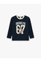 Teddy Bear Printed Cotton Crew Neck Long Sleeve Oversize T-Shirt