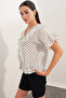 Women's Short Sleeve Ruffle Blouse 40032 - White - 2
