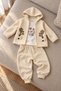 Baby Girl Set with Floral Detail, Hooded, Honeycomb Patterned, Quilted 3-Piece Top and Bottom Set, Seasonal
