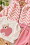 Baby Girl Teddy Bear Heart Embroidered Top Plush Hooded Zigzag Patterned Cardigan and Sweatpants 3-Piece Set 3- - 5