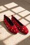 Lyna Red Women's Genuine Leather Suede Metal Trok Detailed Ballerina Shoes - 2