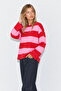 Women's Red Pink Thick Striped Crew Neck Oversize Sweatshirt - 4