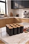 12-Piece 300 ml Black Acrylic Spice Jar Set with Vacuum Bamboo Wooden Lids |   Label with Gift |   Kitchen Organizer - 3