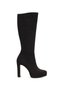 Women's Black Suede Pointed Toe High Thick Heeled Comfortable Platform Boots - 3