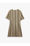 Viscose Blend A-Line Crew Neck Short Sleeve Mini Striped Dress - 2