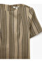 Viscose Blend A-Line Crew Neck Short Sleeve Mini Striped Dress - 3