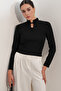Women's Long Sleeve Stand Collar Blouse 40043 - Black - 2