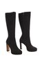 Women's Black Suede Pointed Toe High Thick Heeled Comfortable Platform Boots - 5