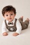 Baby Boy 4-Piece Set Teddy Bear Detailed Salopet Bow Tie T-Shirt and Hat 0 3 6 9 12 Months - 2