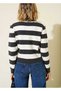 Women's Striped Buttoned Collar Knitwear Cardigan - 3