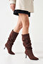 Women's Drawstring Long Boots Brown Suede - 2