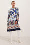 5903 Patterned Viscose Dress - Navy Blue - 3