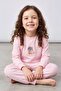 Girl's Beige Single Jersey 100% Cotton Cat Printed Pajama Set - 3