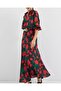 Women's Black Red Patterned Satin Double Suit 8018 - 2