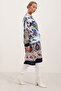 5903 Patterned Viscose Dress - Navy Blue