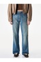 Regular Waist Cotton Pocketed Buttoned Lace Detailed Straight Leg Denim Trousers - Straight Fit Jean - 3