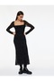Square Neckline Long Sleeve Back Tie Detail Floral Embroidered A-Line Long Tulle Dress - 2
