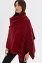 Women's Felt Flower Embroidered Wool Shawl with Single Side Branches, Red - 2