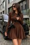 Women's Brown Long Sleeve Pleated Mini New Season Dress - 4