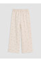 Ecru Floral Girl's Pants with Elastic Waist - 3
