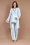 Blue Maternity Pajama Set Long Sleeve 3-Piece Set - Maternity and Postpartum Robe with Hidden Nursing Compartment - 3