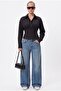 Women's Tiya Waist-Fitted Lace-Up Adjustable Black Cotton Shirt - 3