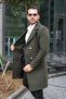 Khaki Men's Gold Buttoned Belted Double-Breasted Cashmere Coat