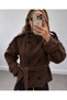 Women's Stand Collar Buttoned Waist-Tied Jacket Cashmere Coat - 5