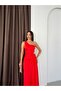 Red One-Shoulder Long Dress with Window Detail - 4