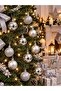 Christmas Pine Tree Ornament Silver 12-Pack 4cm Shiny Glitter Matte Mixed New Year Pine Tree Decoration - 2