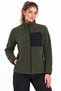 Women's Fleece Jacket with 3 Pockets, Detailed Front Panel, Ribbed Cuffs, Smoked Gray, Khaki, Navy Blue, Black