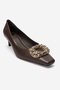 Marte Brown Leather Buckle Women's Low Heel Shoes - 6