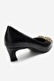 Marte Black Leather Buckle Women's Low Heel Shoes - 7