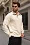 Beige Stand Collar Half Zipper Men's Sweatshirt E7211