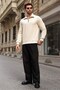 Beige Stand Collar Half Zipper Men's Sweatshirt E7211 - 4