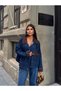 Women's Denim Jacket with Velvet Details - 3