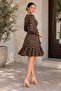 Women's Long Sleeve Double Breasted Collar Waist Tie Short Leopard Print Modal Dress - 2