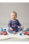 Patterned cotton romper with baby hat and booties - 6