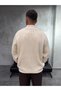 Collar Zippered Reverse Knit Ecru Knitwear Cardigan - 3