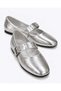 Women's Pin Buckle Elastic Ballerinas Silver Crinkled
