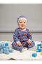 Patterned cotton romper with baby hat and booties