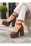 Women's Della Brown Ankle Strap 12 cm Platform Heeled Shoes - 2