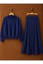Navy Blue Furry High-Neck Knit Sweater - 3